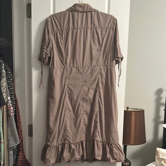 Stretchy Tan Midi Dress with Ruffle - Picture 2 of 5